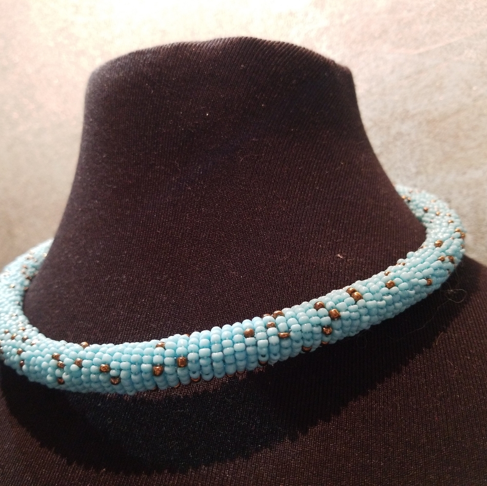 African Beaded Turquoise Choker Necklace Handcraft